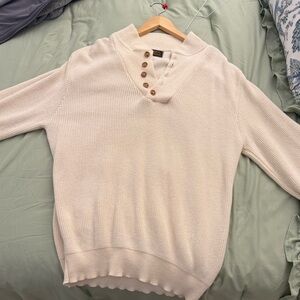 Eddie Bauer Cream Mock Neck Sweater with Button Accents